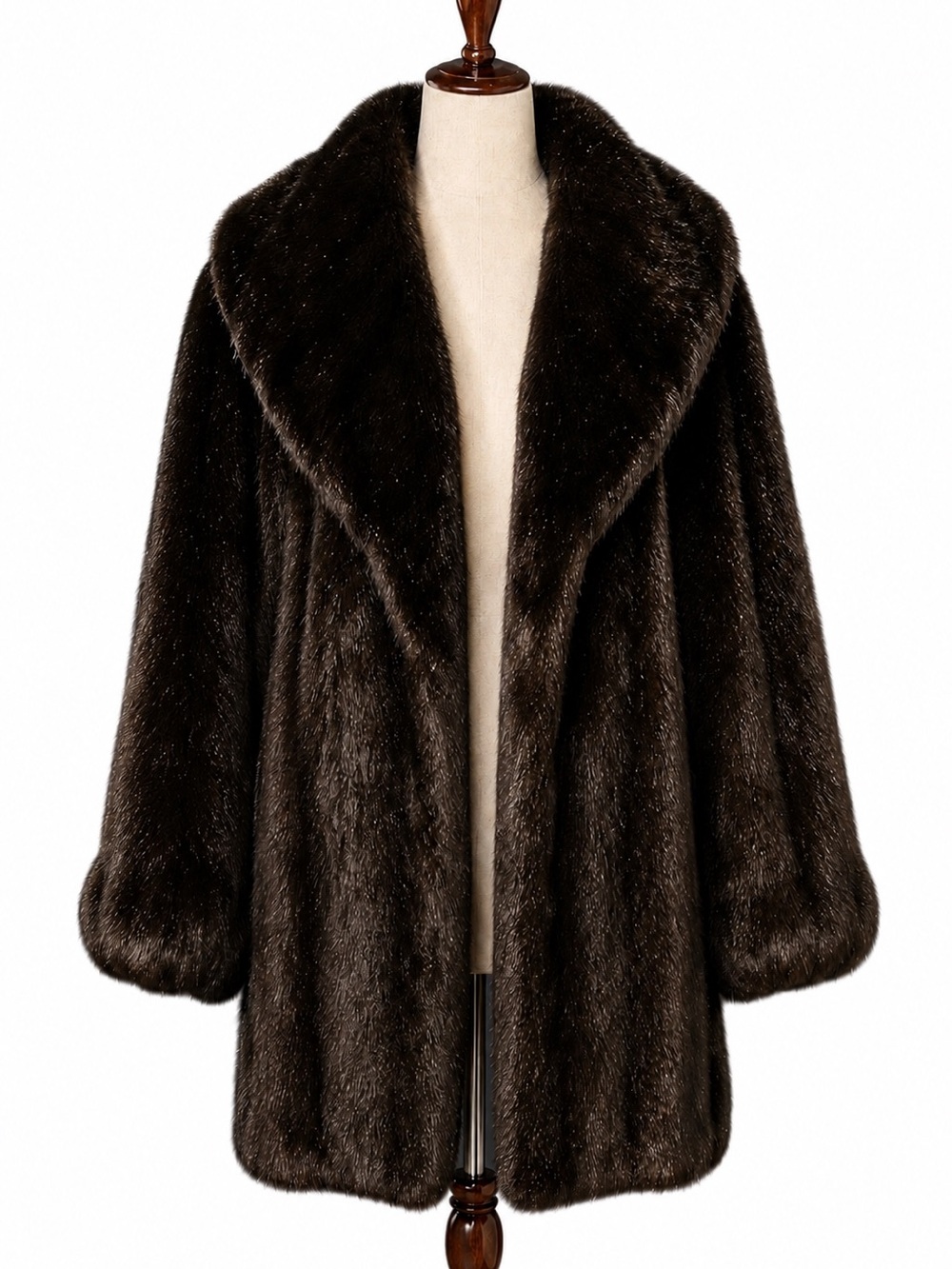 Alpine Studio Luxurious Dark Brown Faux Fur Coat - Women's Jacket-XL